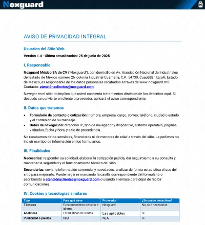 Portada del aviso de privacidad: Usuarios del sitio web